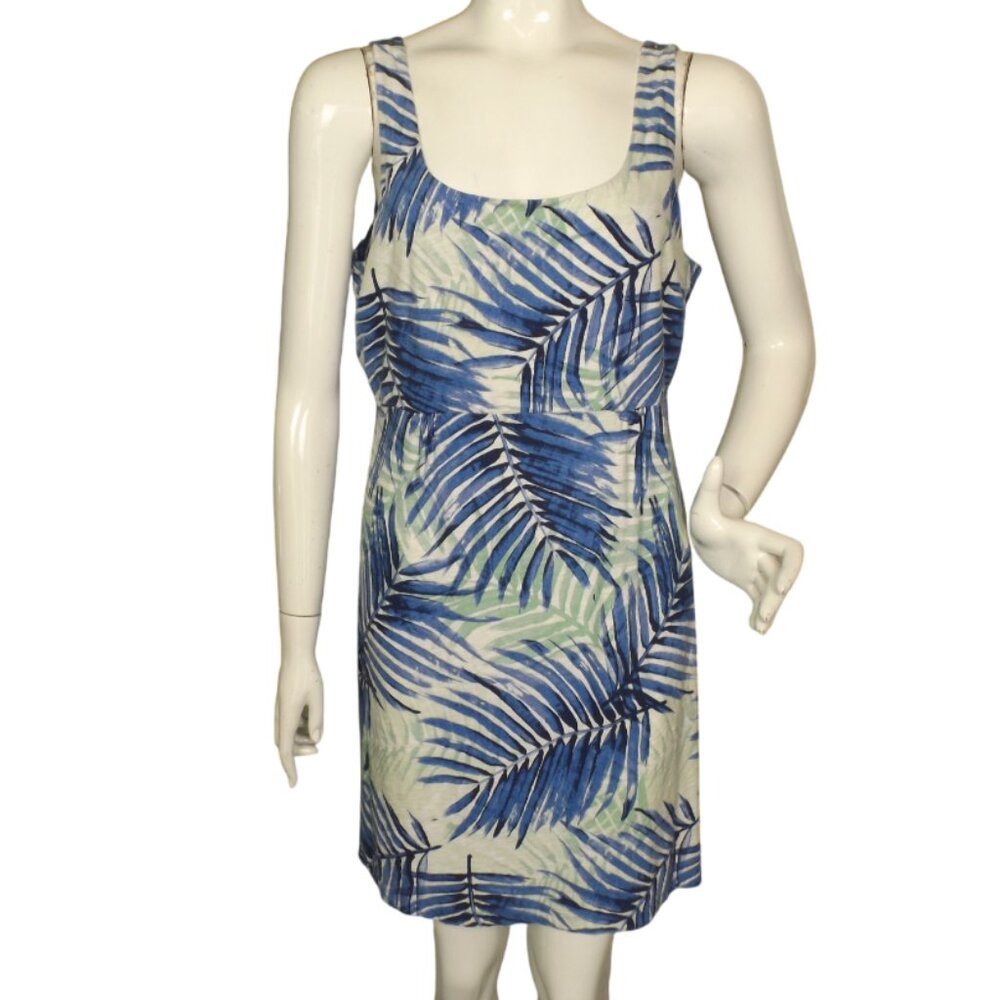 TOMMY BAHAMA Dress, XL, Blue/Green Palm, Tank Style/Sleeveless, Short, Jersey